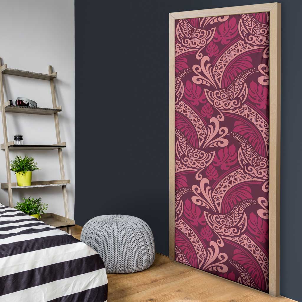 Sweet Pink Monstera Door Cover Polynesian Tribal Pattern - Polynesian Pride