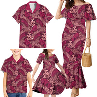Sweet Pink Monstera Family Matching Mermaid Dress and Hawaiian Shirt Polynesian Tribal Pattern - Polynesian Pride