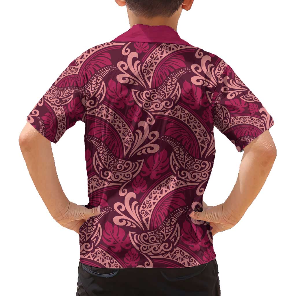 Sweet Pink Monstera Family Matching Short Sleeve Bodycon Dress and Hawaiian Shirt Polynesian Tribal Pattern - Polynesian Pride