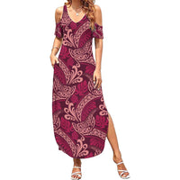 Sweet Pink Monstera Family Matching Summer Maxi Dress and Hawaiian Shirt Polynesian Tribal Pattern - Polynesian Pride