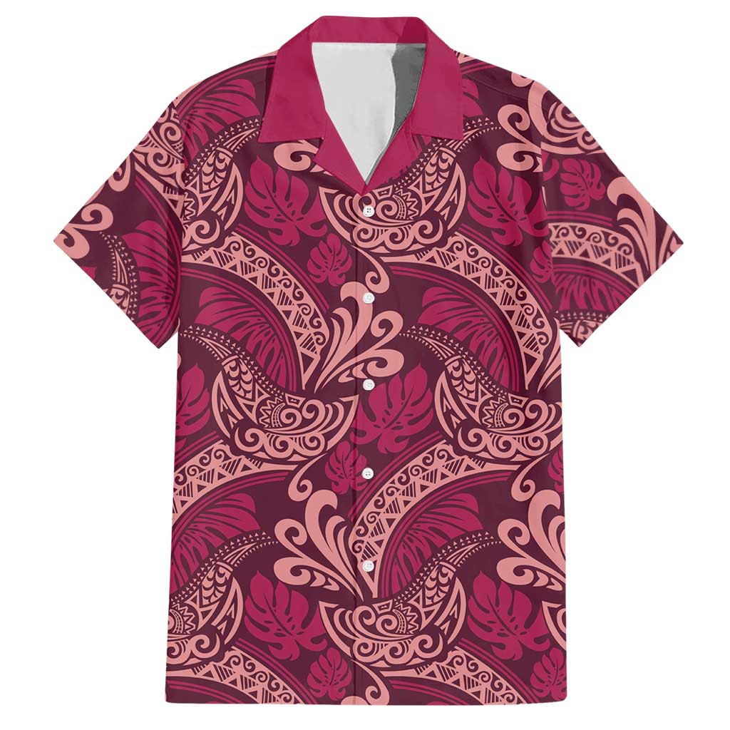Sweet Pink Monstera Hawaiian Shirt Polynesian Tribal Pattern - Polynesian Pride