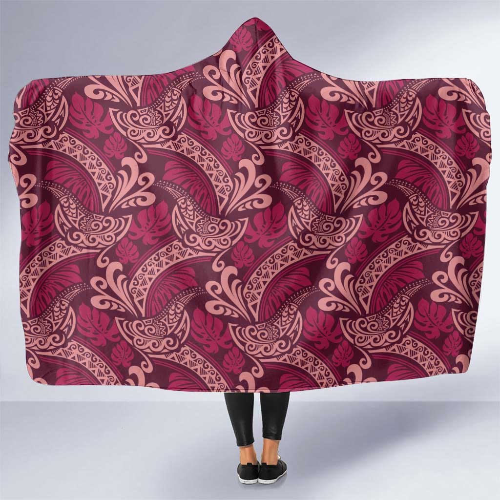 Sweet Pink Monstera Hooded Blanket Polynesian Tribal Pattern - Polynesian Pride