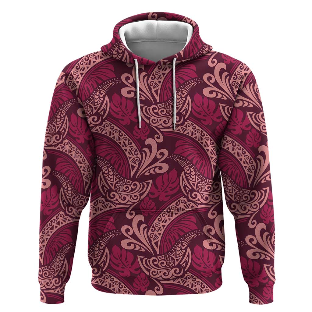 Sweet Pink Monstera Hoodie Polynesian Tribal Pattern - Polynesian Pride