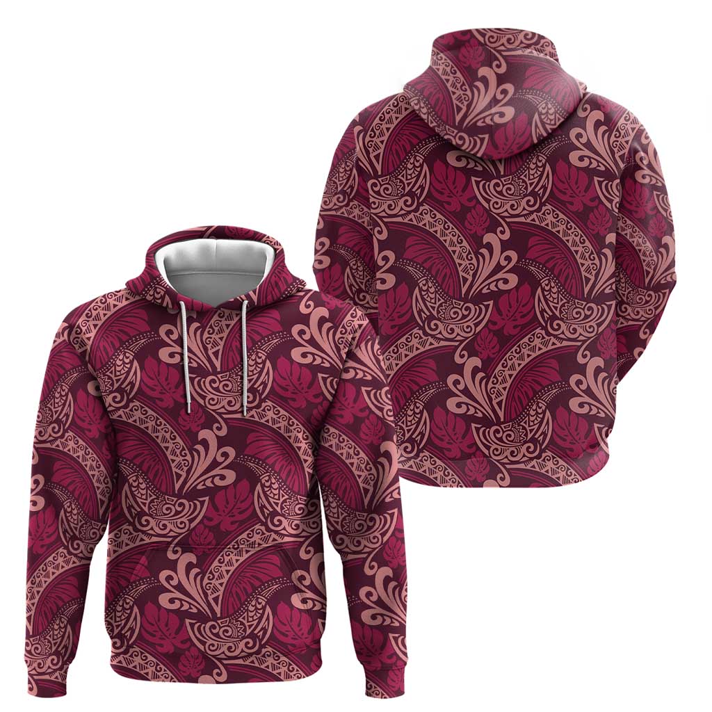 Sweet Pink Monstera Hoodie Polynesian Tribal Pattern - Polynesian Pride