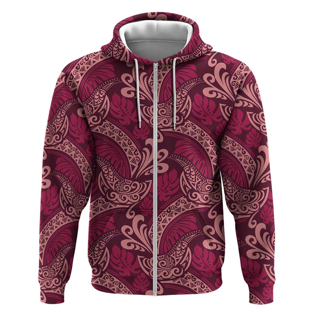 Sweet Pink Monstera Hoodie Polynesian Tribal Pattern - Polynesian Pride