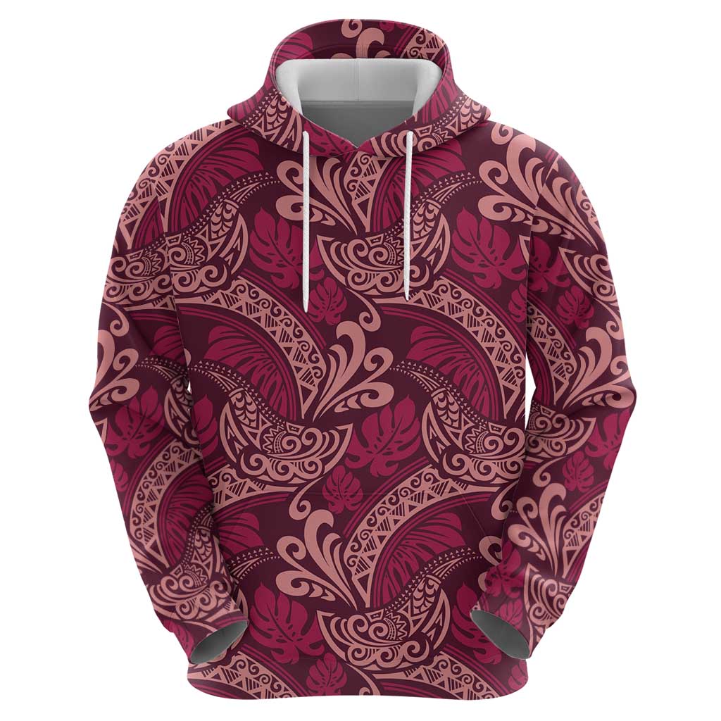Sweet Pink Monstera Hoodie Polynesian Tribal Pattern - Polynesian Pride