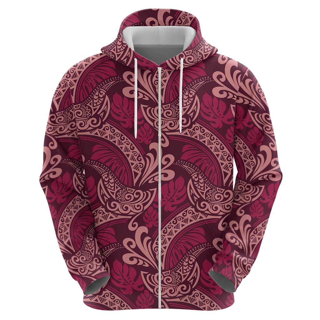 Sweet Pink Monstera Hoodie Polynesian Tribal Pattern - Polynesian Pride