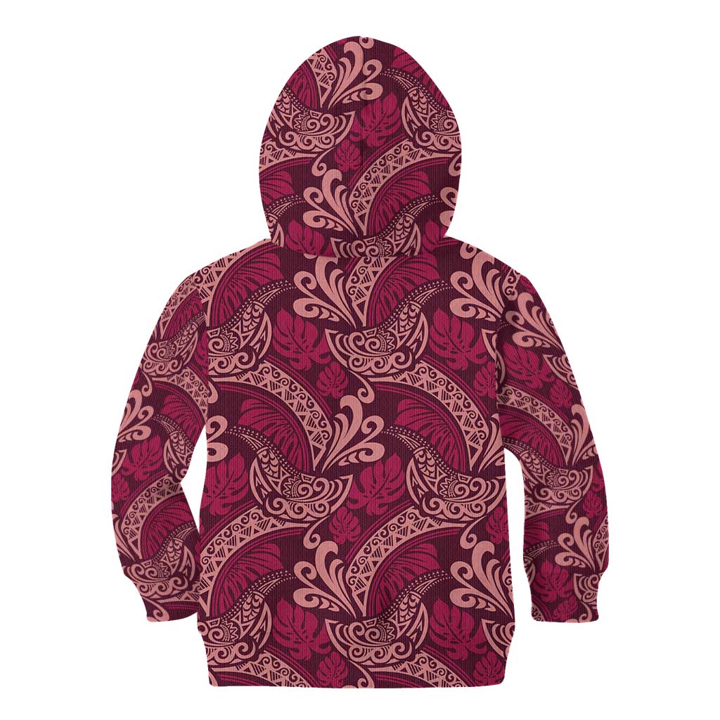 Sweet Pink Monstera Kid Hoodie Polynesian Tribal Pattern - Polynesian Pride