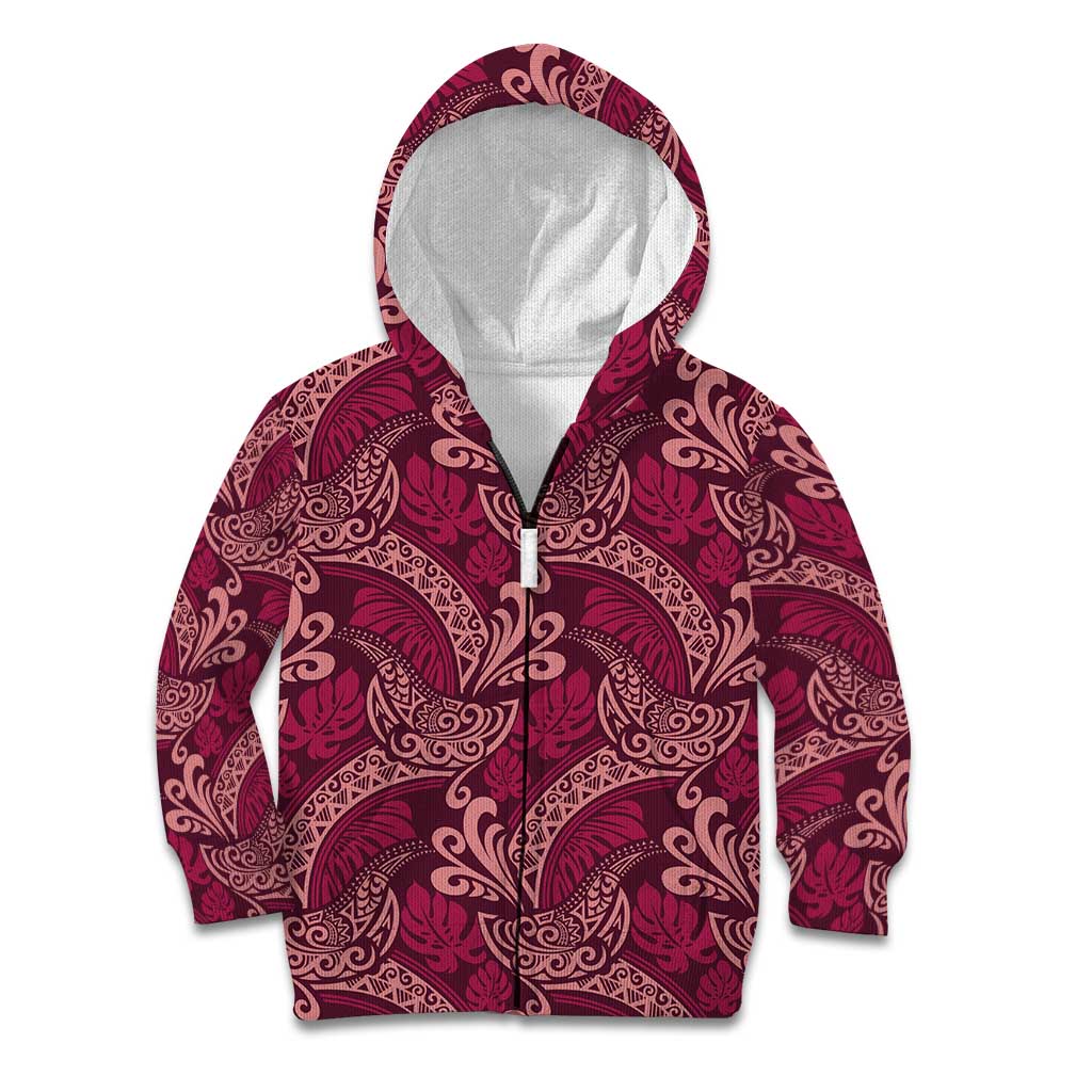 Sweet Pink Monstera Kid Hoodie Polynesian Tribal Pattern - Polynesian Pride