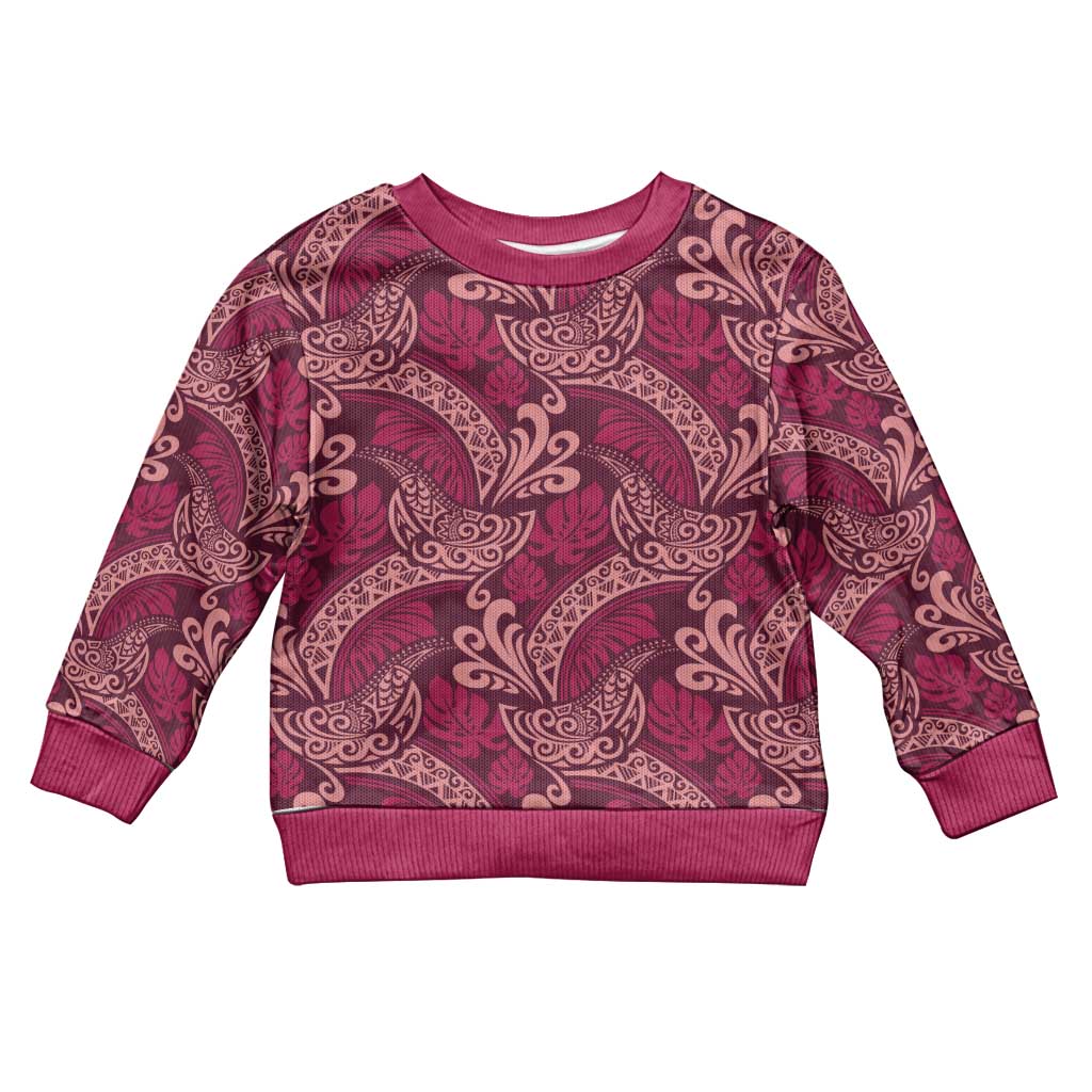 Sweet Pink Monstera Kid Ugly Christmas Sweater Polynesian Tribal Pattern - Polynesian Pride