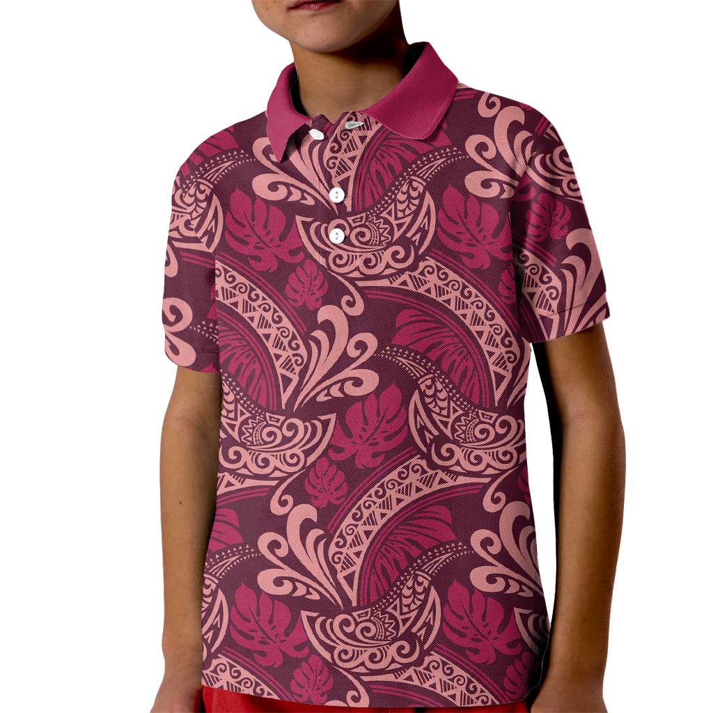 Sweet Pink Monstera Kid Polo Shirt Polynesian Tribal Pattern - Polynesian Pride