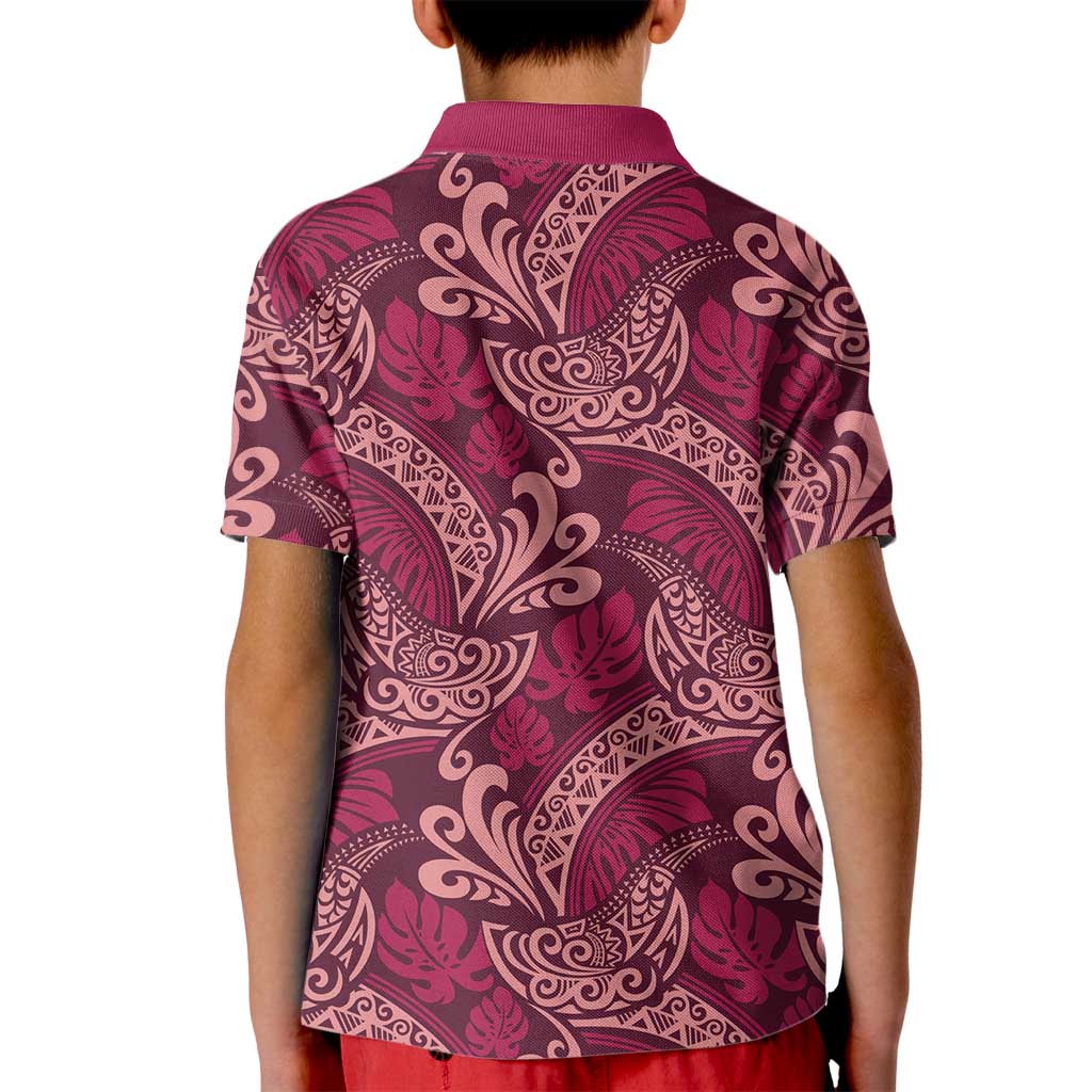 Sweet Pink Monstera Kid Polo Shirt Polynesian Tribal Pattern - Polynesian Pride