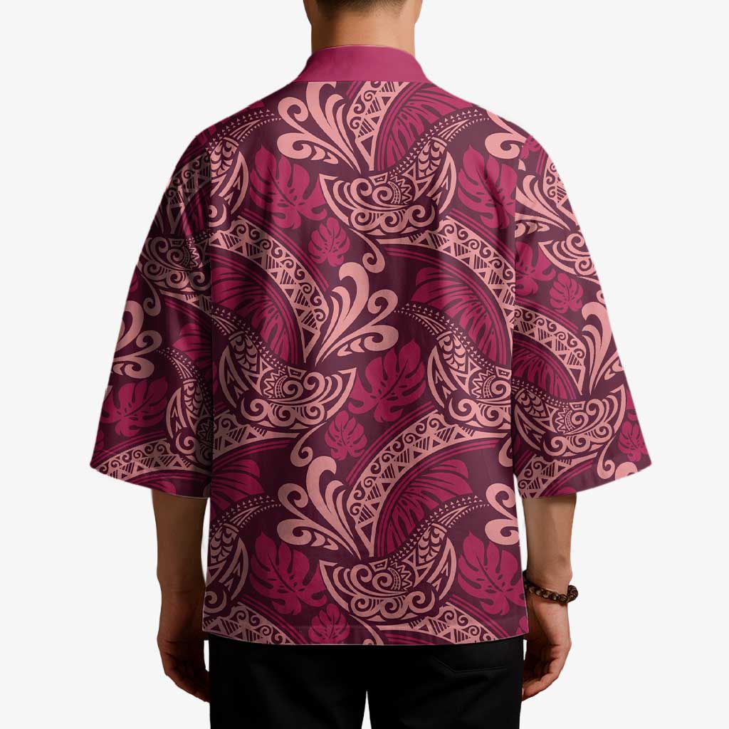 Sweet Pink Monstera Kimono Polynesian Tribal Pattern - Polynesian Pride