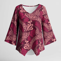 Sweet Pink Monstera Kimono Sleeve Blouse Polynesian Tribal Pattern - Polynesian Pride
