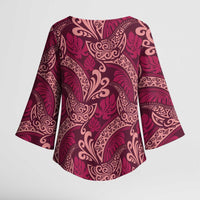Sweet Pink Monstera Kimono Sleeve Blouse Polynesian Tribal Pattern - Polynesian Pride
