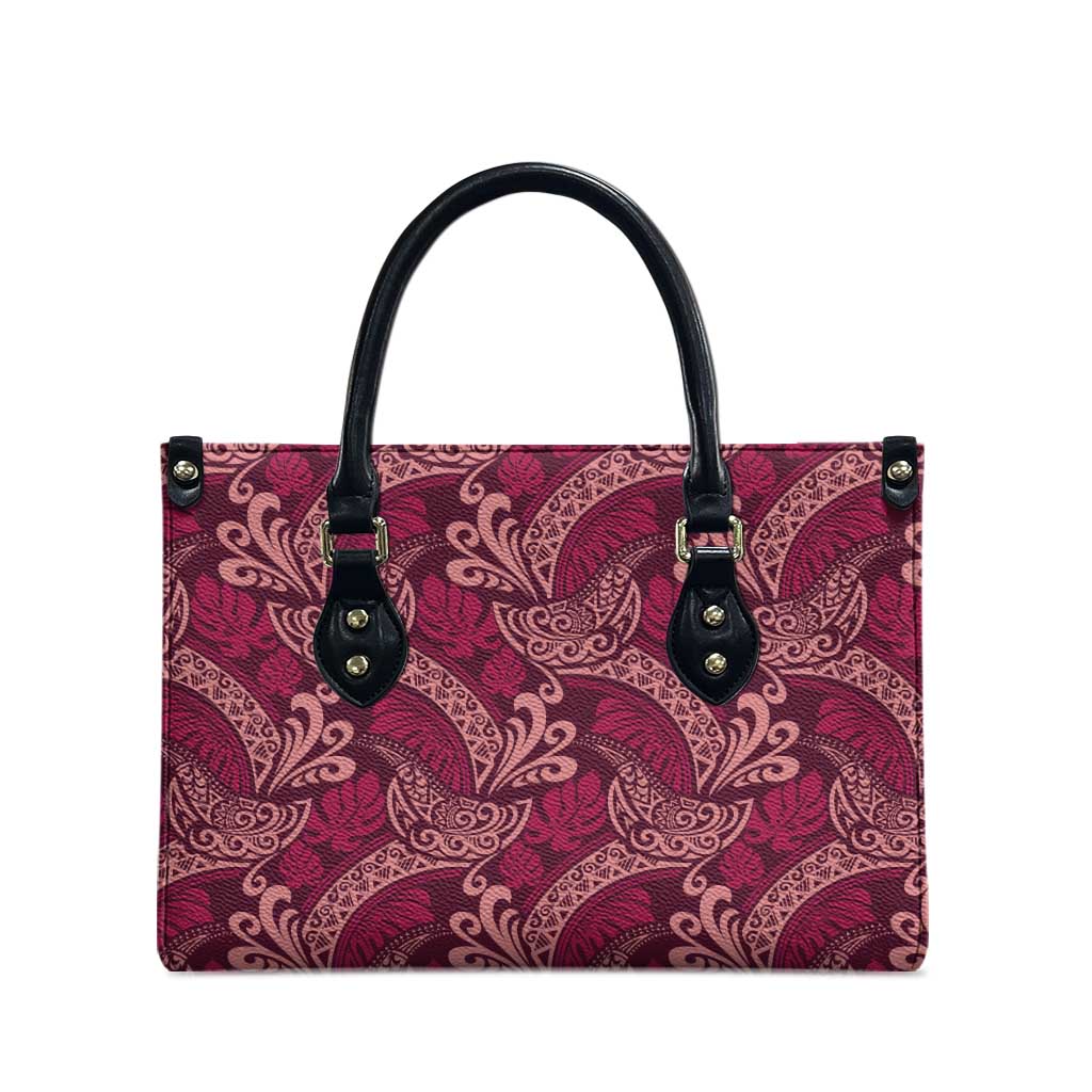 Sweet Pink Monstera Leather Bag Polynesian Tribal Pattern - Polynesian Pride