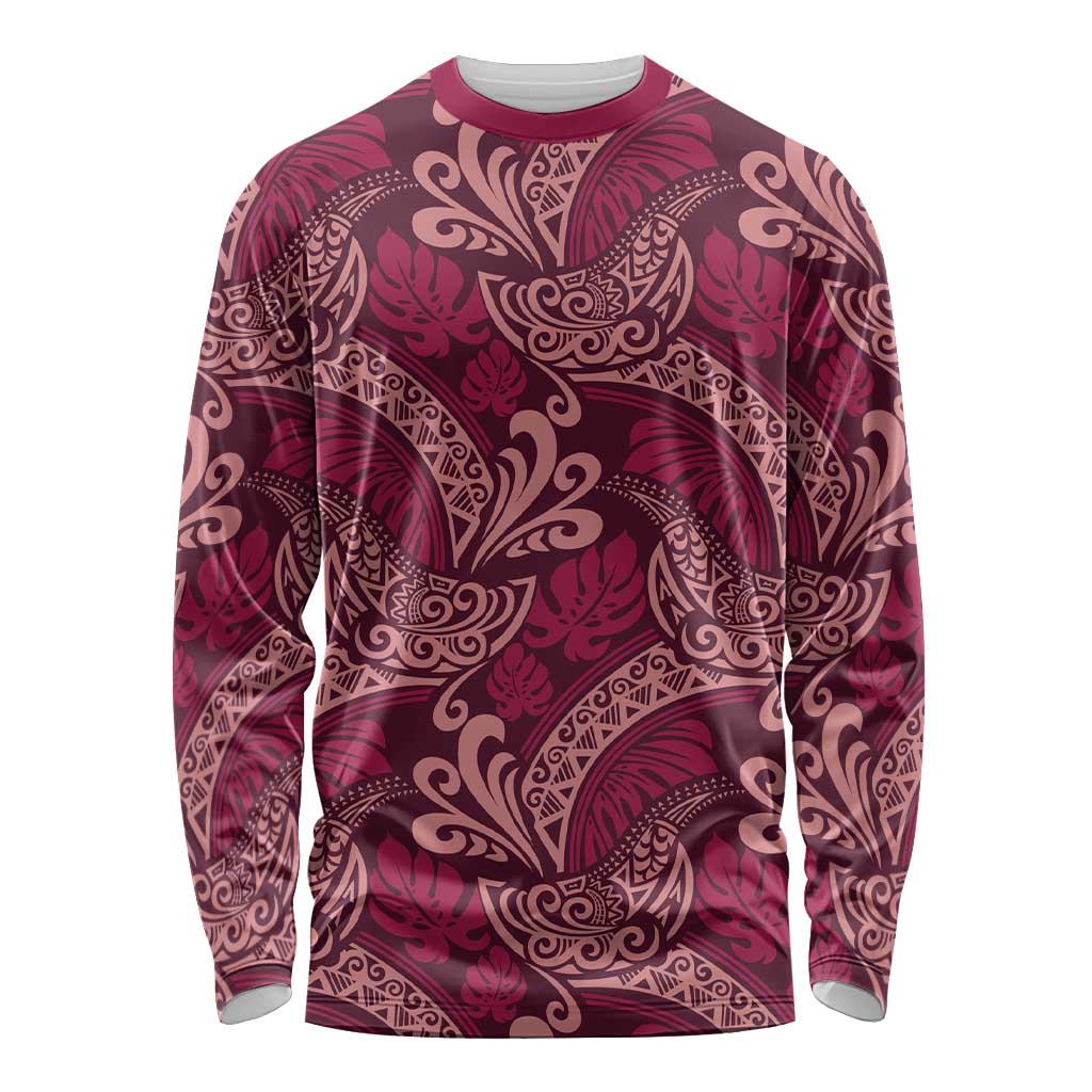Sweet Pink Monstera Long Sleeve Shirt Polynesian Tribal Pattern - Polynesian Pride