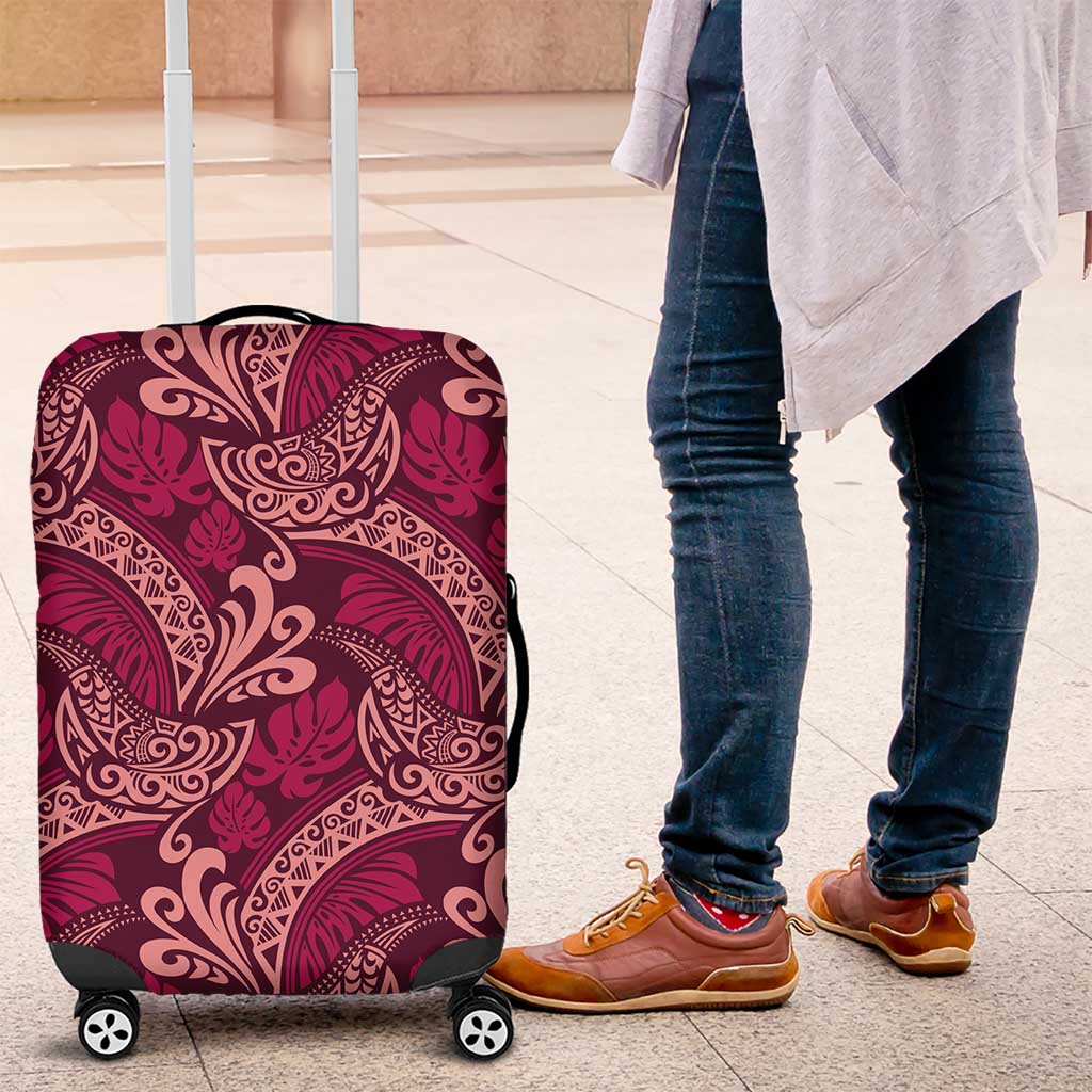 Sweet Pink Monstera Luggage Cover Polynesian Tribal Pattern - Polynesian Pride