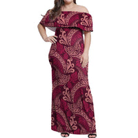 Sweet Pink Monstera Off Shoulder Maxi Dress Polynesian Tribal Pattern - Polynesian Pride
