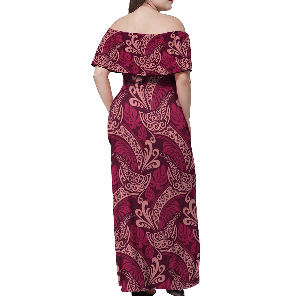 Sweet Pink Monstera Off Shoulder Maxi Dress Polynesian Tribal Pattern - Polynesian Pride