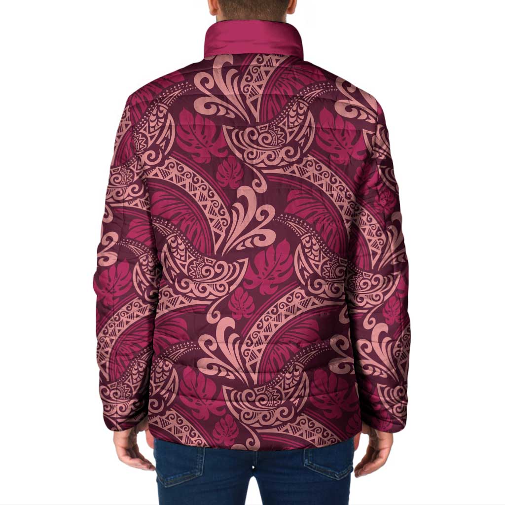 Sweet Pink Monstera Padded Jacket Polynesian Tribal Pattern - Polynesian Pride