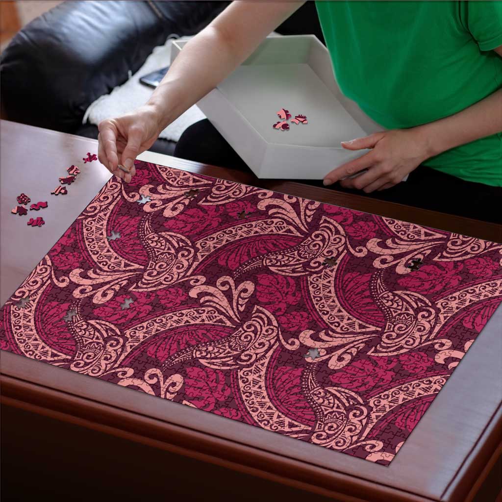 Sweet Pink Monstera Puzzle Polynesian Tribal Pattern - Polynesian Pride