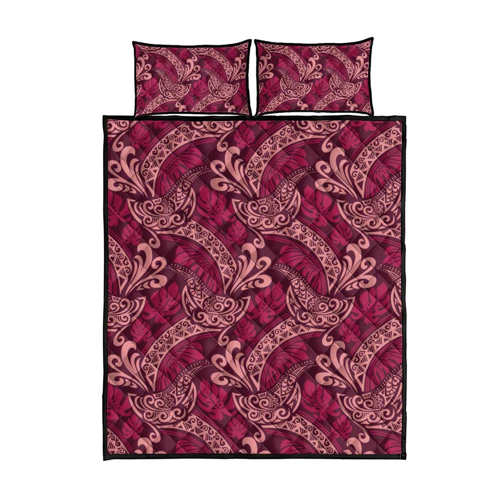 Sweet Pink Monstera Quilt Bed Set Polynesian Tribal Pattern - Polynesian Pride