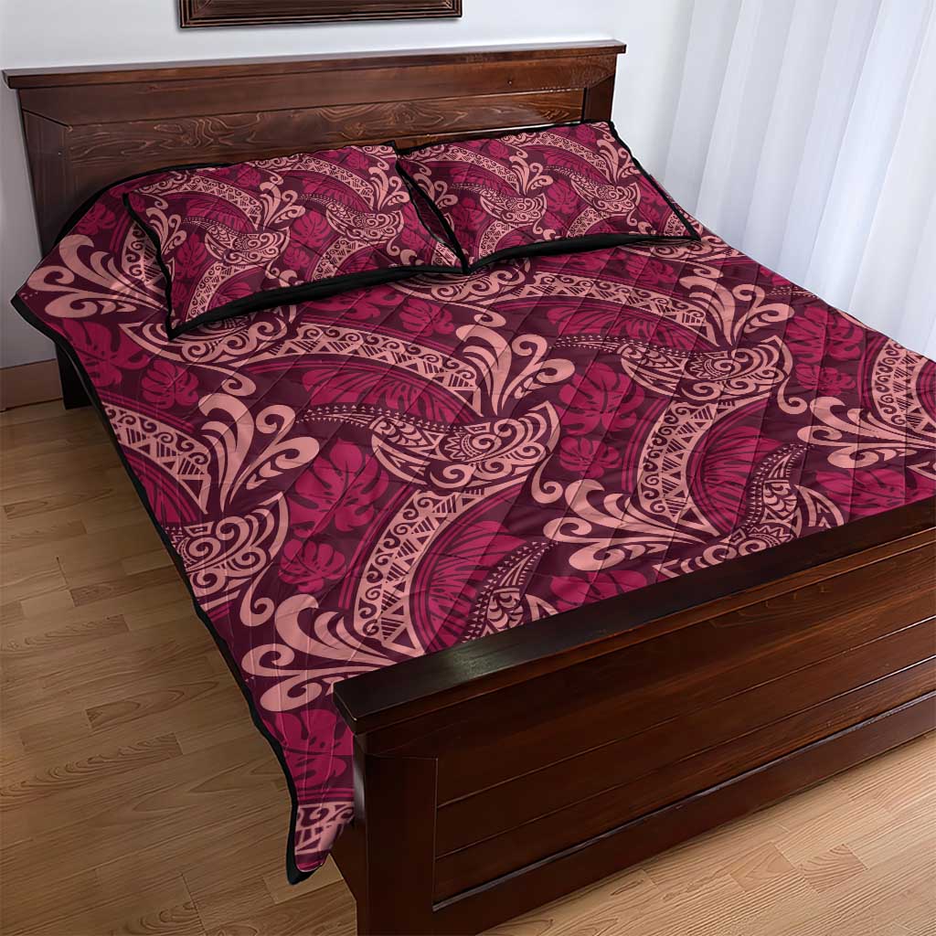Sweet Pink Monstera Quilt Bed Set Polynesian Tribal Pattern - Polynesian Pride