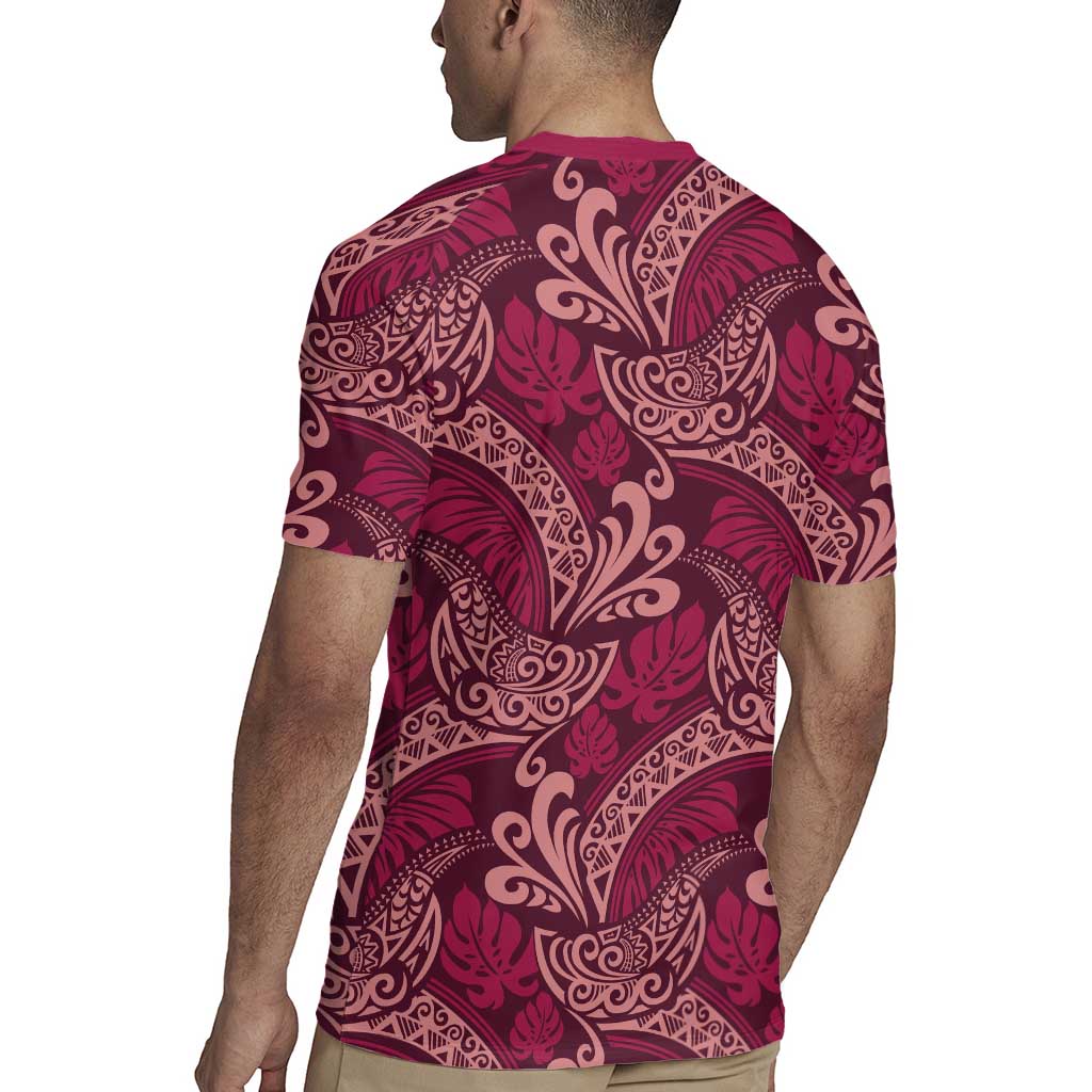 Sweet Pink Monstera Rugby Jersey Polynesian Tribal Pattern - Polynesian Pride