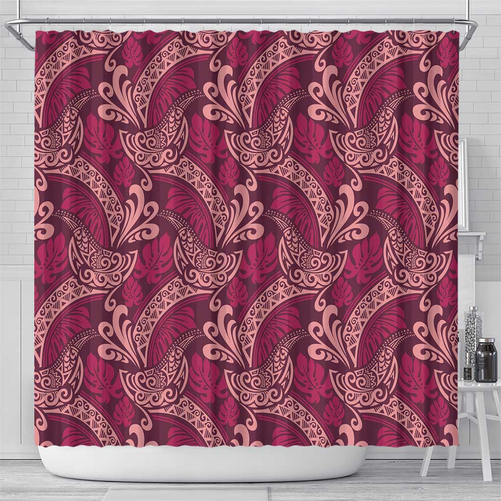 Sweet Pink Monstera Shower Curtain Polynesian Tribal Pattern - Polynesian Pride