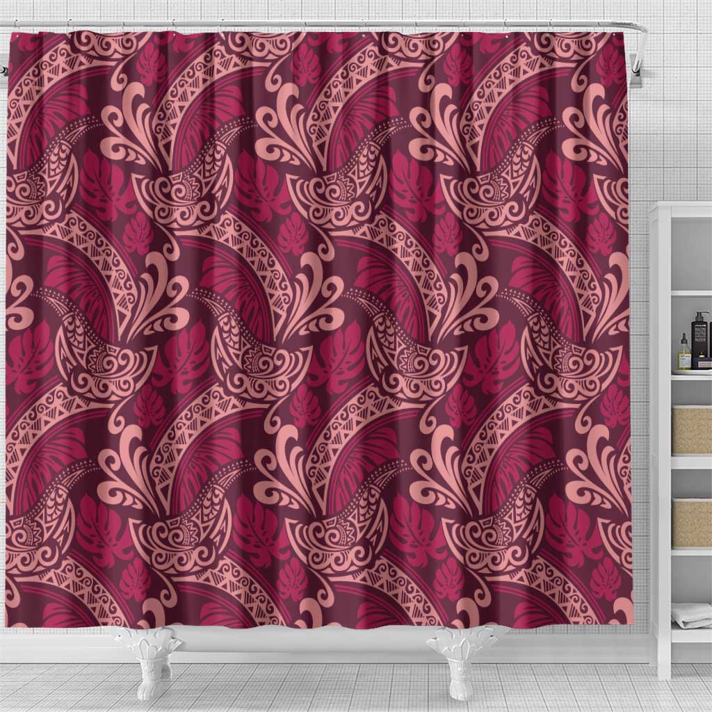 Sweet Pink Monstera Shower Curtain Polynesian Tribal Pattern - Polynesian Pride
