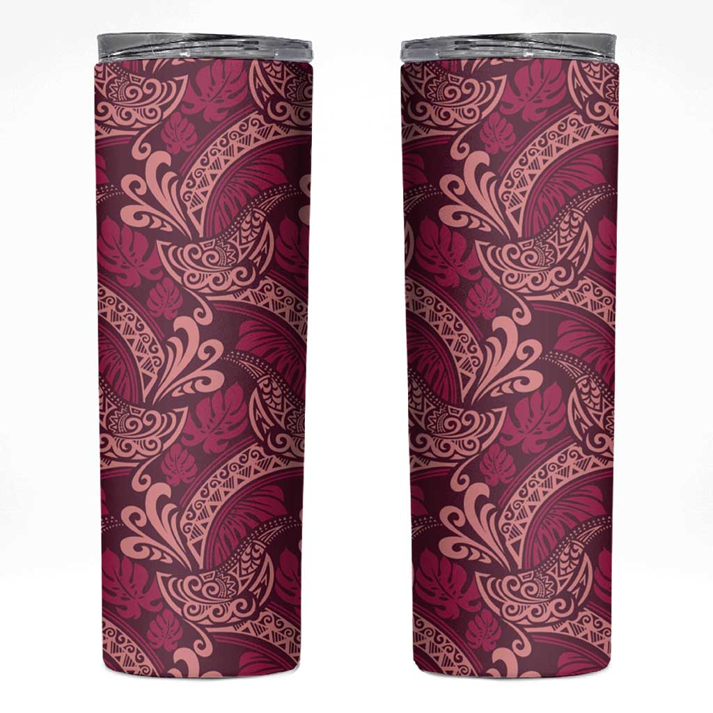 Sweet Pink Monstera Skinny Tumbler Polynesian Tribal Pattern - Polynesian Pride
