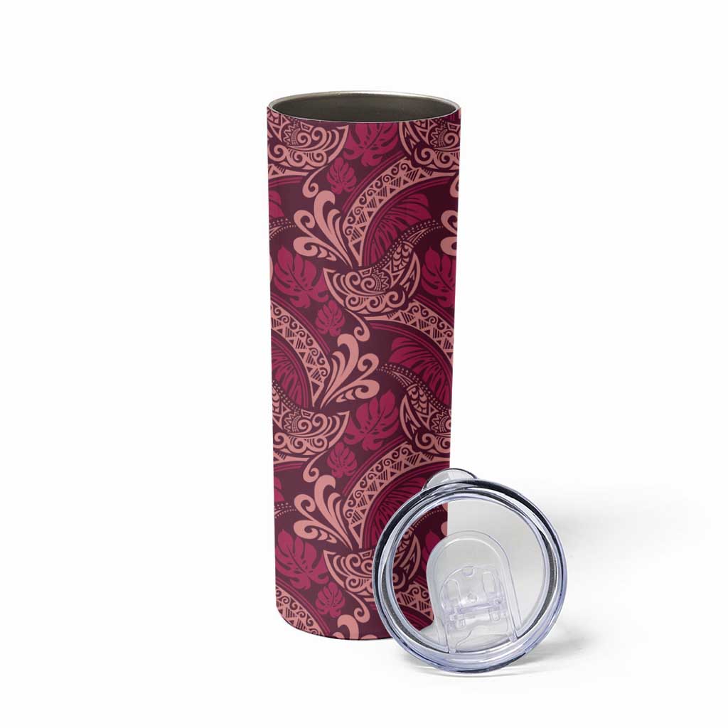 Sweet Pink Monstera Skinny Tumbler Polynesian Tribal Pattern - Polynesian Pride