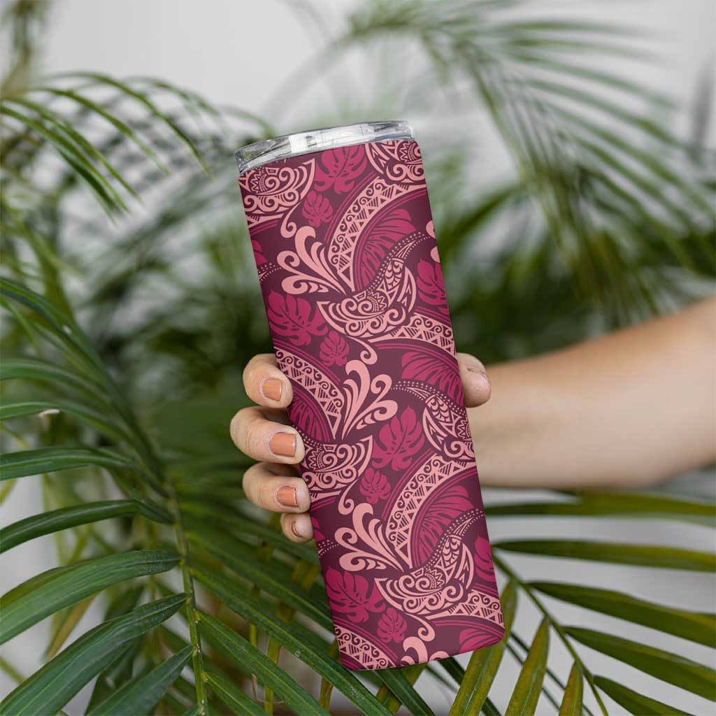 Sweet Pink Monstera Skinny Tumbler Polynesian Tribal Pattern - Polynesian Pride