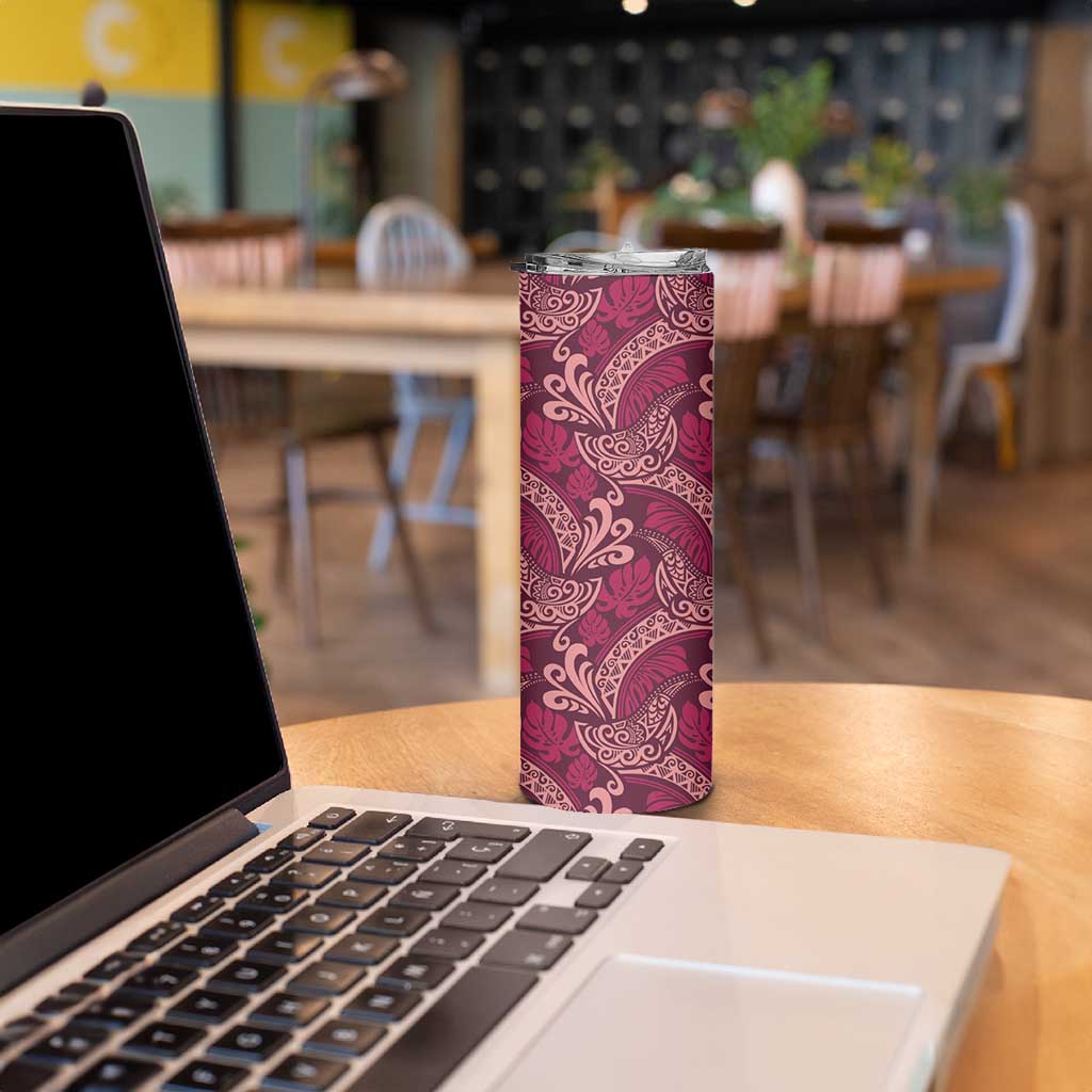 Sweet Pink Monstera Skinny Tumbler Polynesian Tribal Pattern - Polynesian Pride
