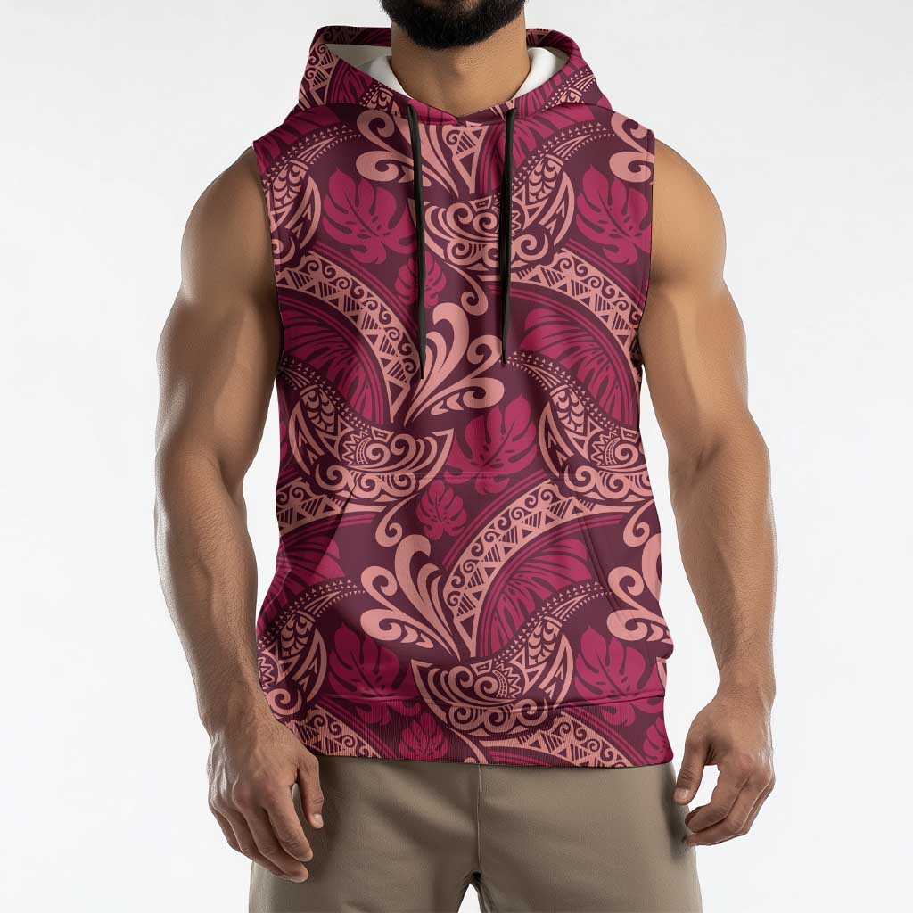 Sweet Pink Monstera Sleeveless Hoodie Polynesian Tribal Pattern - Polynesian Pride