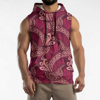 Sweet Pink Monstera Sleeveless Hoodie Polynesian Tribal Pattern - Polynesian Pride