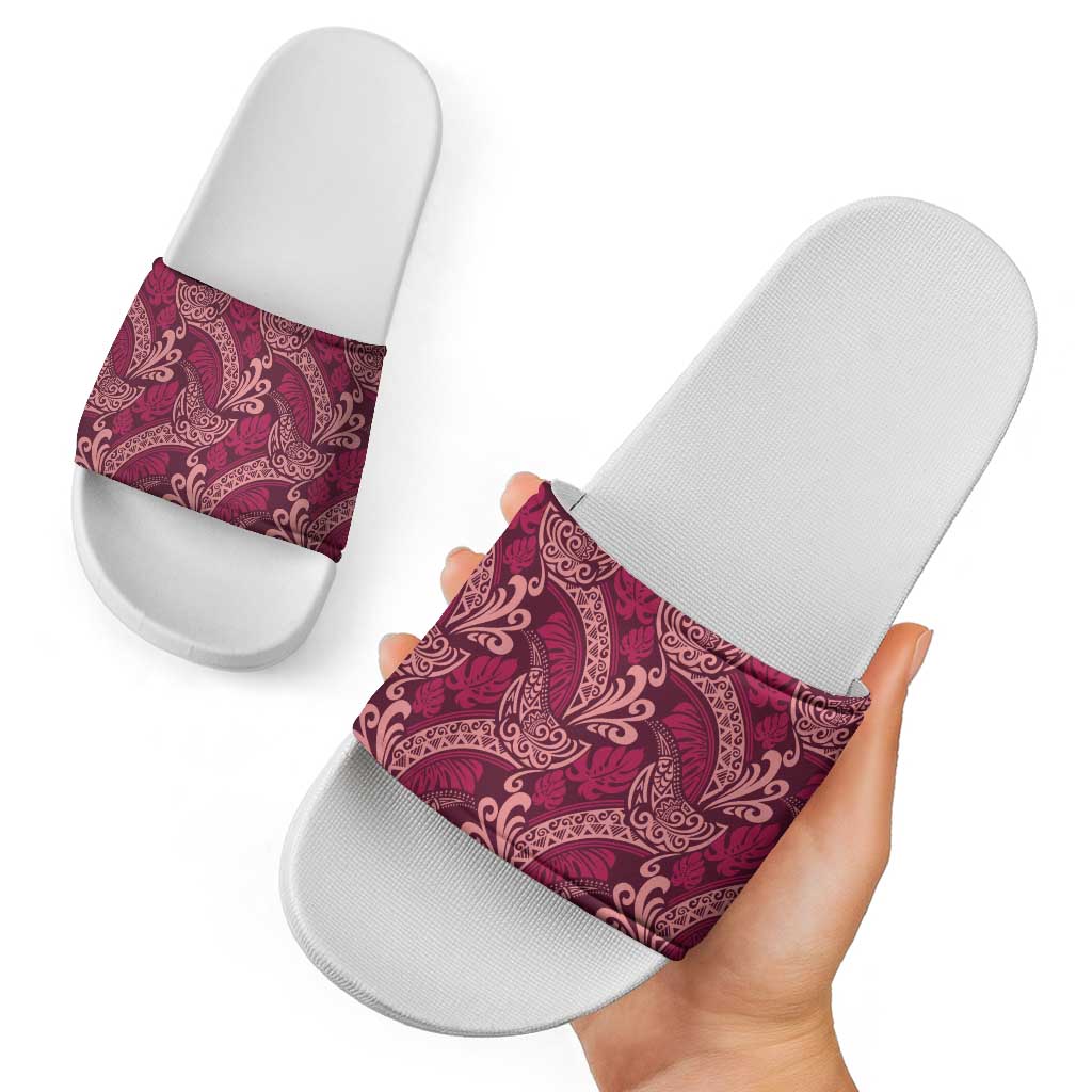 Sweet Pink Monstera Slide Sandals Polynesian Tribal Pattern - Polynesian Pride
