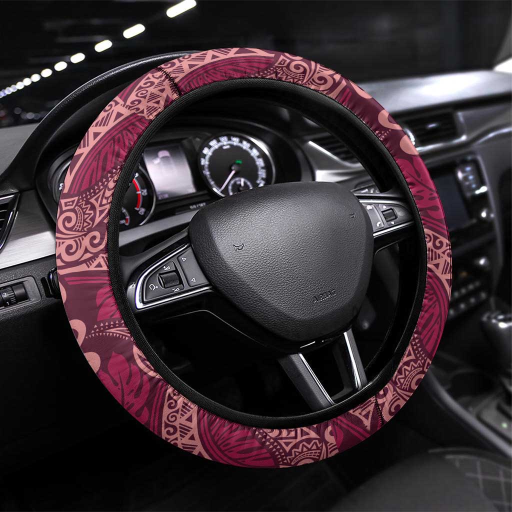 Sweet Pink Monstera Steering Wheel Cover Polynesian Tribal Pattern - Polynesian Pride