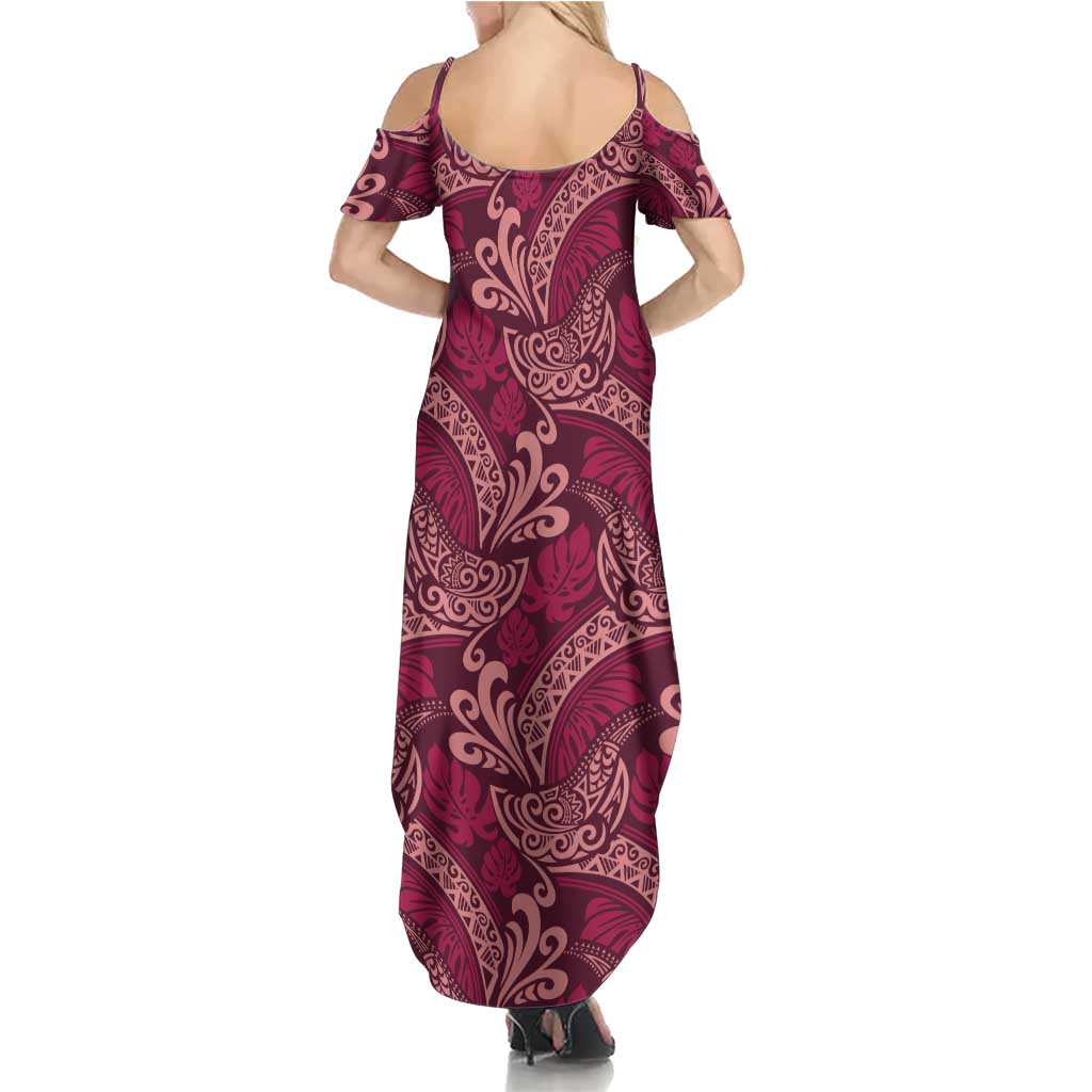 Sweet Pink Monstera Summer Maxi Dress Polynesian Tribal Pattern - Polynesian Pride