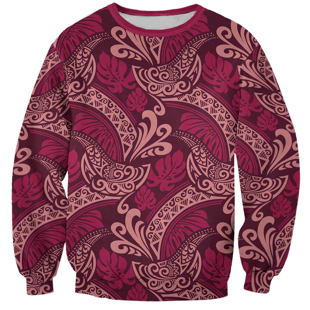 Sweet Pink Monstera Sweatshirt Polynesian Tribal Pattern - Polynesian Pride