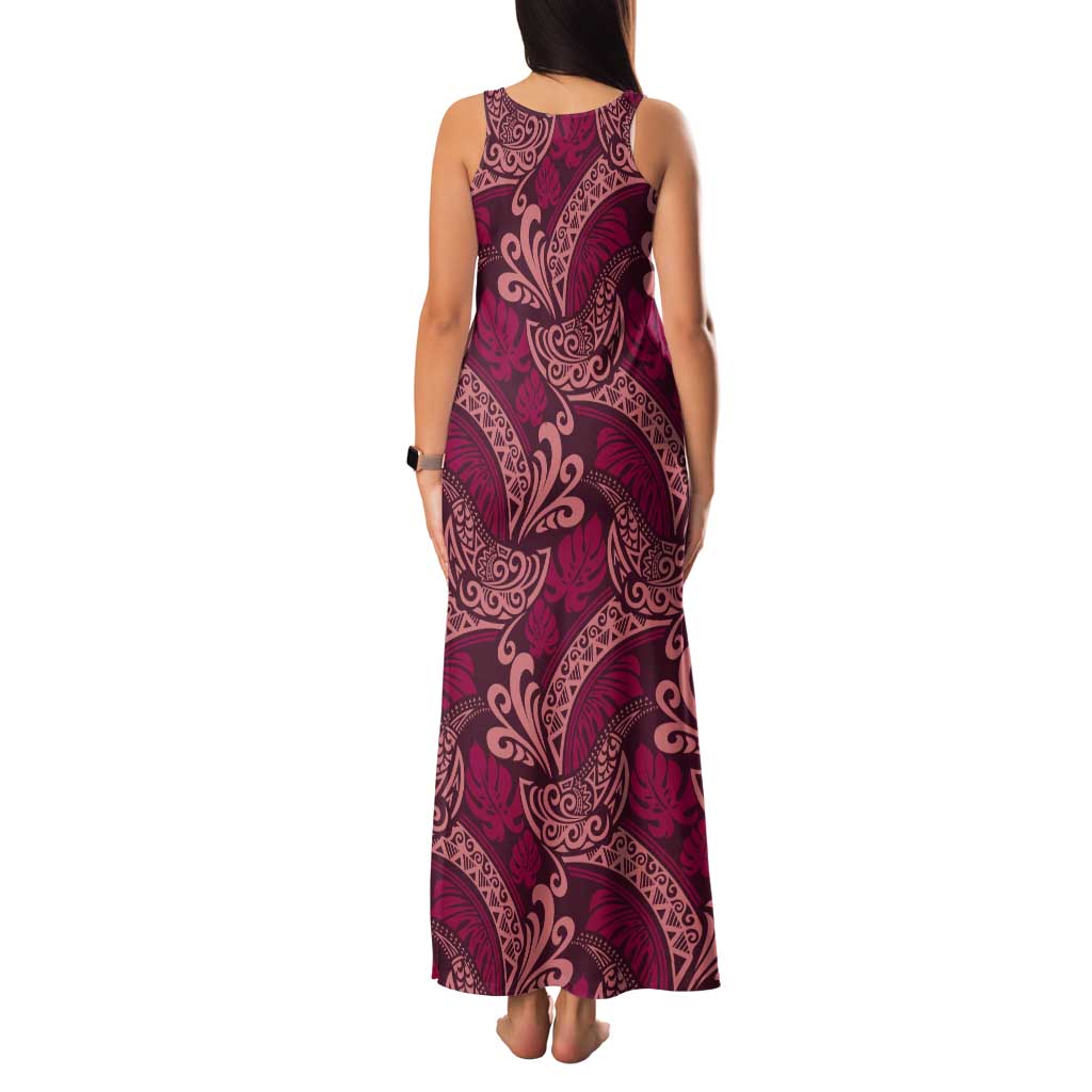 Sweet Pink Monstera Tank Maxi Dress Polynesian Tribal Pattern - Polynesian Pride
