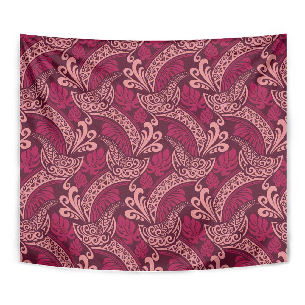 Sweet Pink Monstera Tapestry Polynesian Tribal Pattern - Polynesian Pride