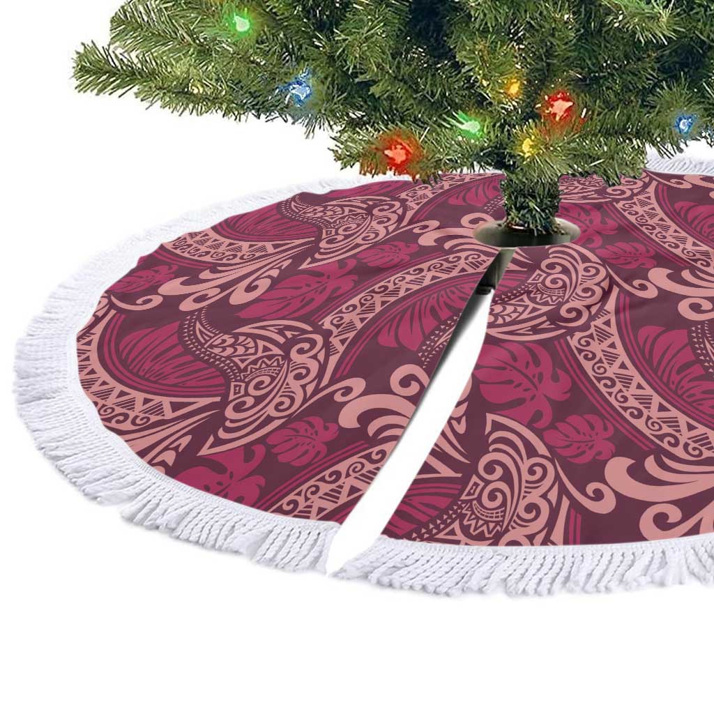 Sweet Pink Monstera Tree Skirt Polynesian Tribal Pattern - Polynesian Pride