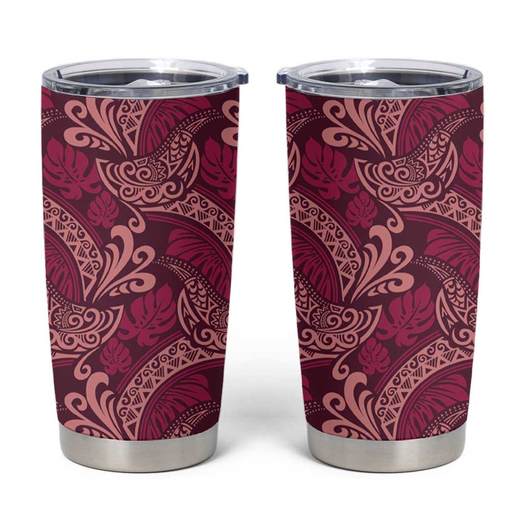 Sweet Pink Monstera Tumbler Cup Polynesian Tribal Pattern - Polynesian Pride