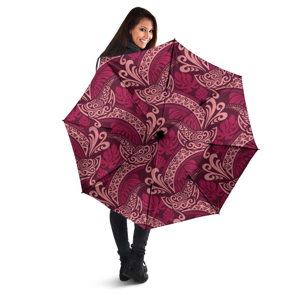 Sweet Pink Monstera Umbrella Polynesian Tribal Pattern - Polynesian Pride