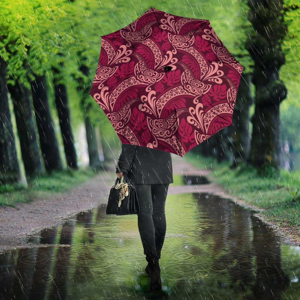 Sweet Pink Monstera Umbrella Polynesian Tribal Pattern - Polynesian Pride