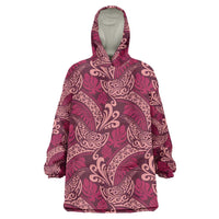 Sweet Pink Monstera Wearable Blanket Hoodie Polynesian Tribal Pattern - Polynesian Pride