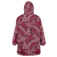 Sweet Pink Monstera Wearable Blanket Hoodie Polynesian Tribal Pattern - Polynesian Pride