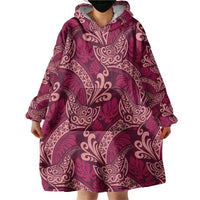Sweet Pink Monstera Wearable Blanket Hoodie Polynesian Tribal Pattern - Polynesian Pride